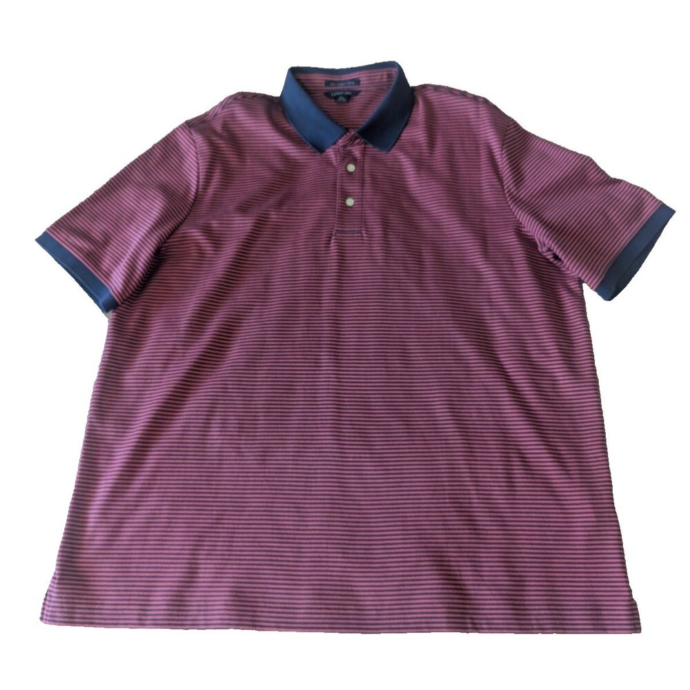 Lands' End Men's XL Polo Shirt 100% Supima Cotton Striped Pink Blue Short Sleeve